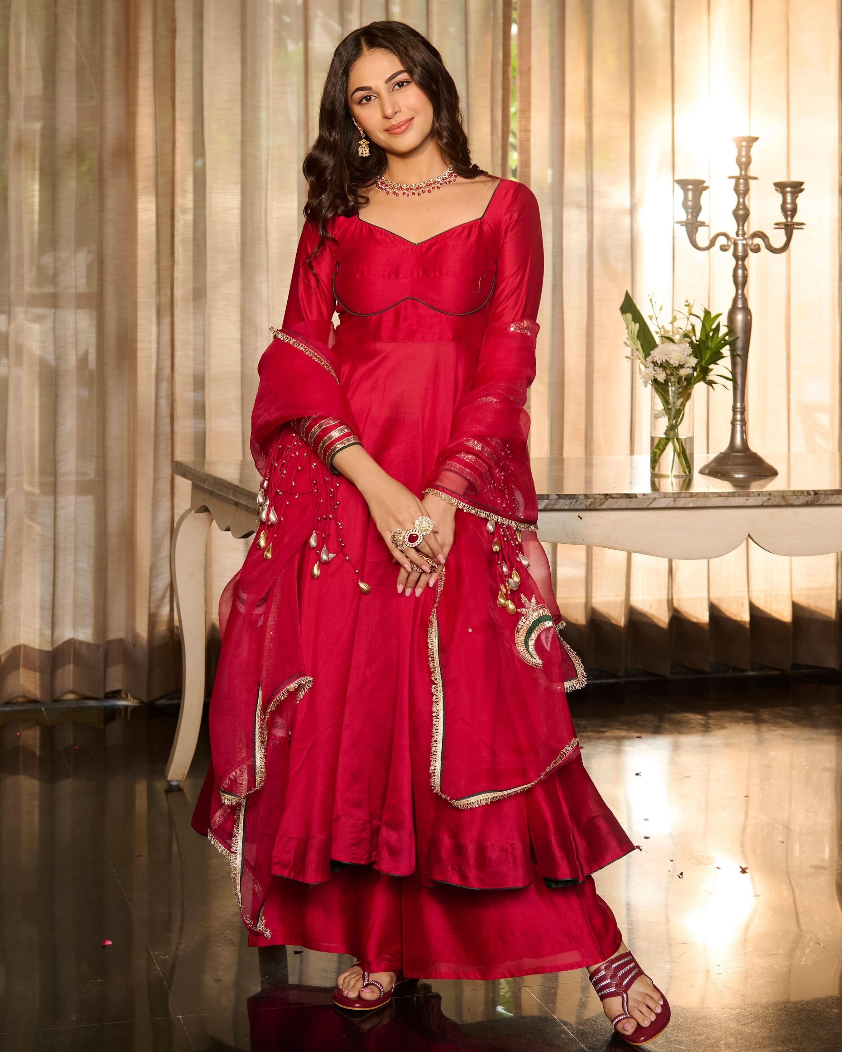 Vibha Magenta Solid Chanderi Suit Set, Suit Sets from Sudhaga