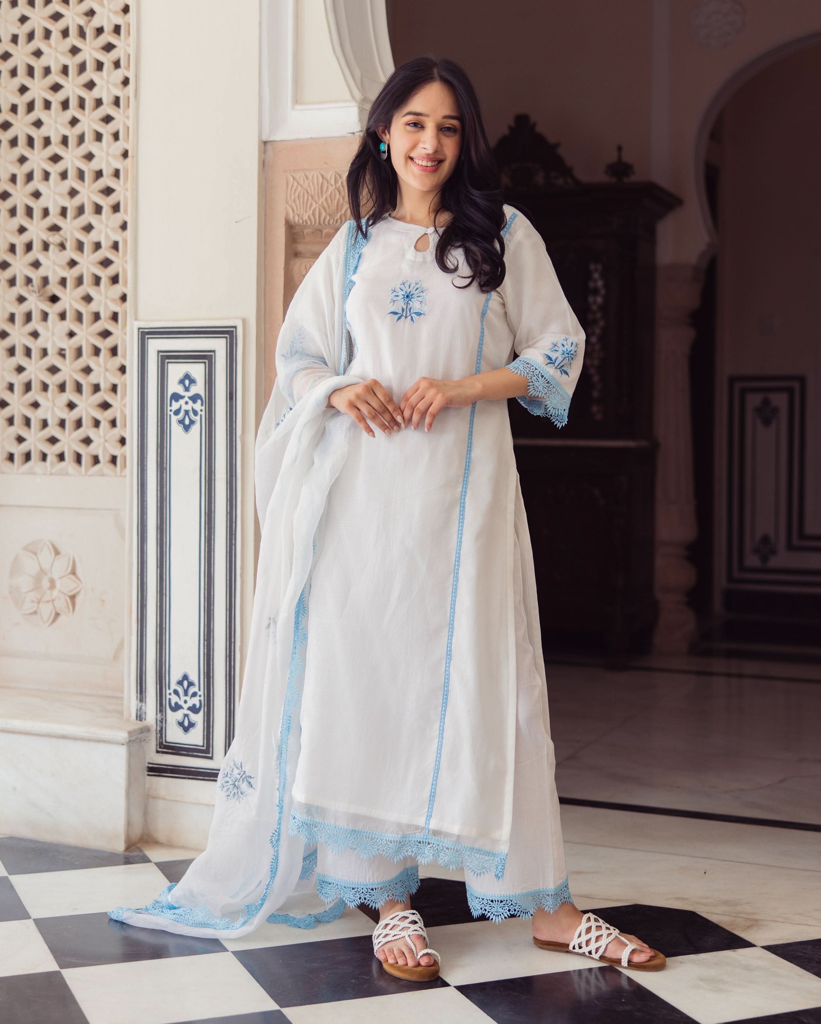 Tara Embroidered Kurta Palazzo Set, Kurta Sets from Sudhaga