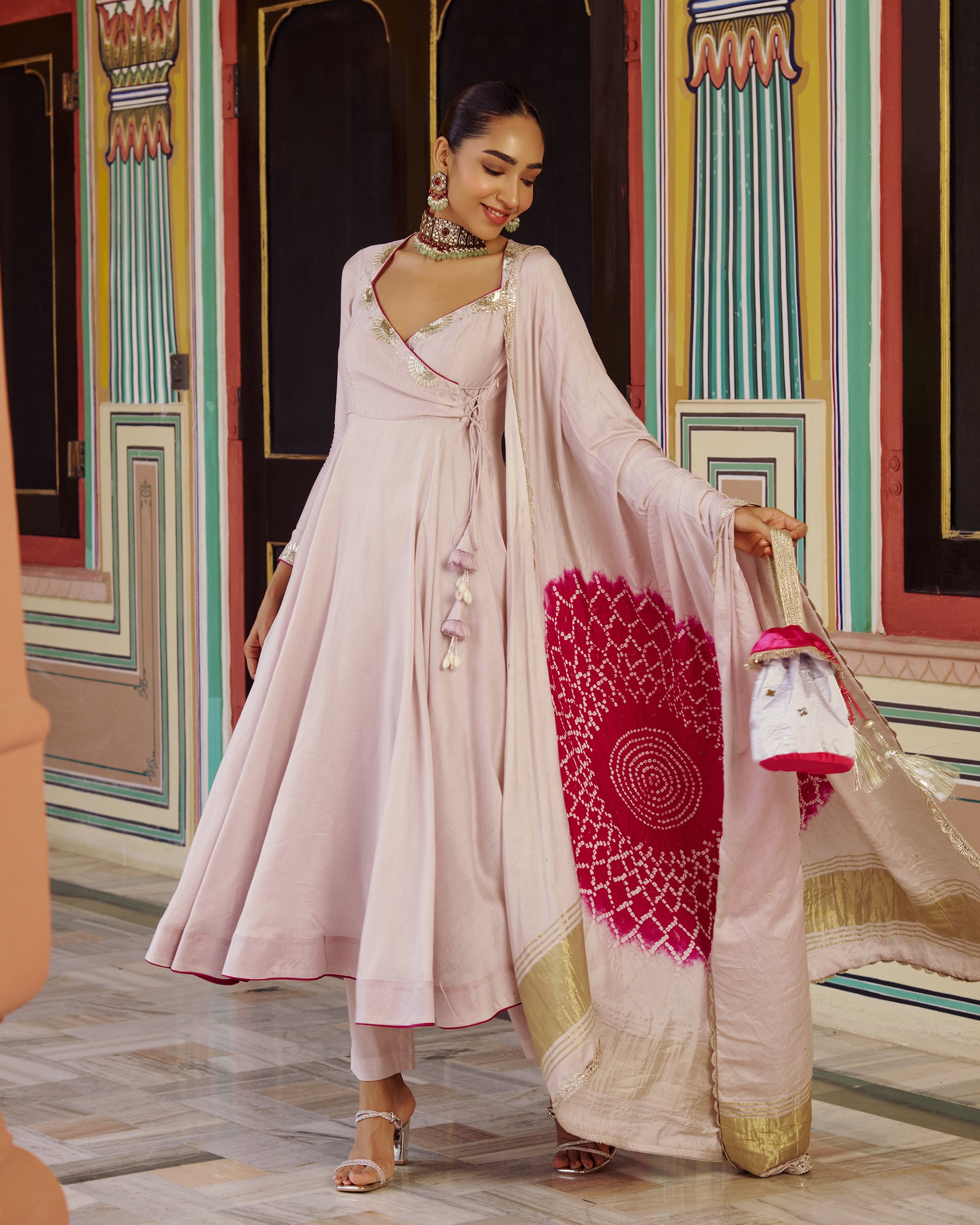 Rajya Grey Embroidered Chanderi Suit Set, Suit Sets from Sudhaga