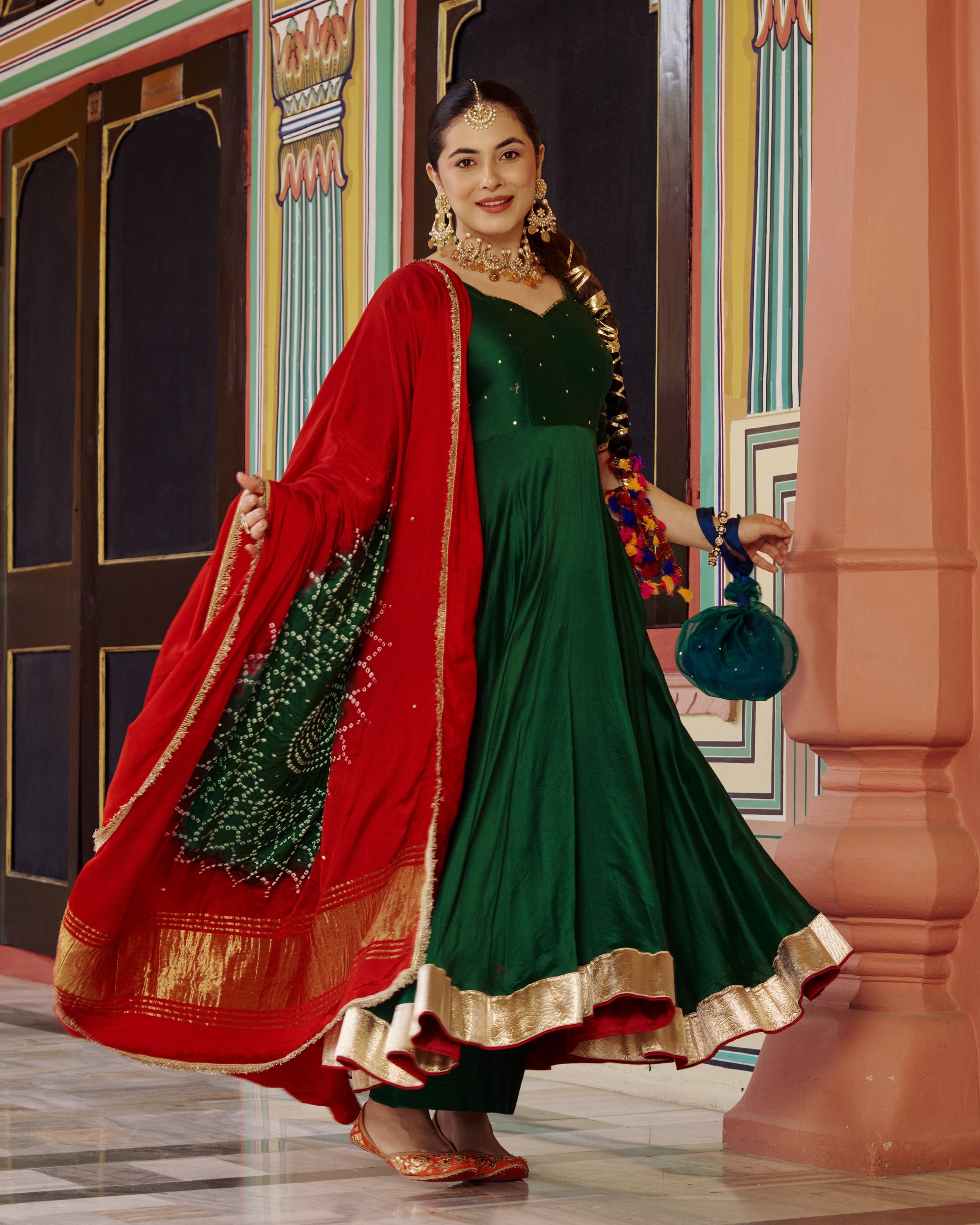 Soma Green Embroidered Chanderi Suit Set, Suit Sets from Sudhaga