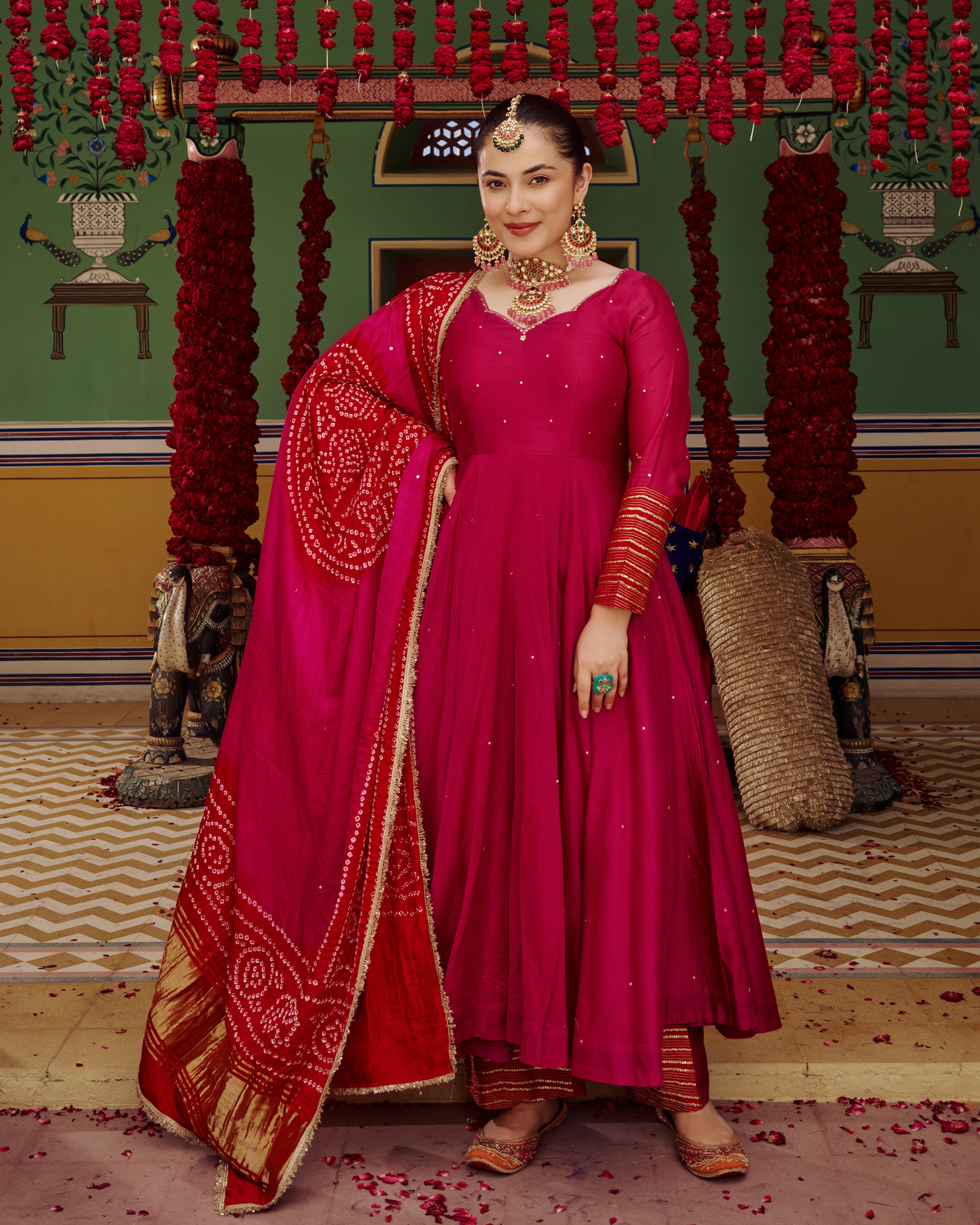 Shagun pink embroidered chanderi suit set